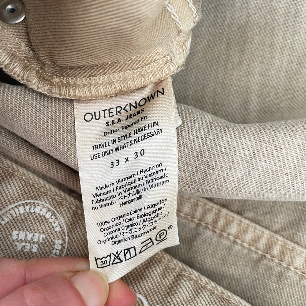 Outerknown SEA Jeans Drifter Tapered Fit‎ Beige Tan Organic Cotton Pants 33x30